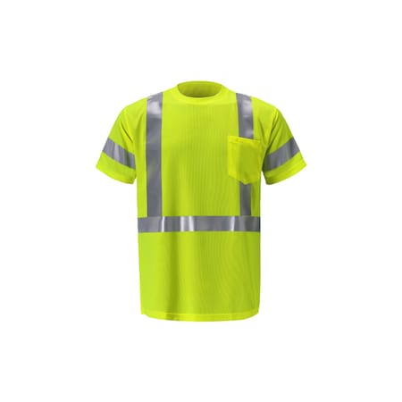 2W International Hi-Vis Short Sleeve T-Shirt with Reflective Stripes, Birdseye, Lime, S TB115C-3 S